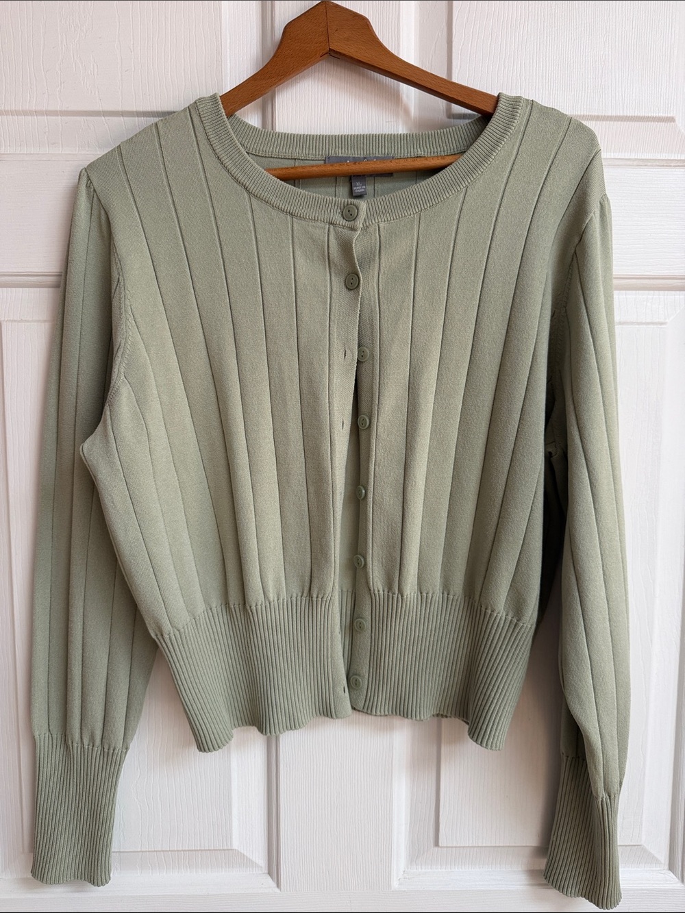 Marled Light Sage Ribbed Button-Up Cardigan
